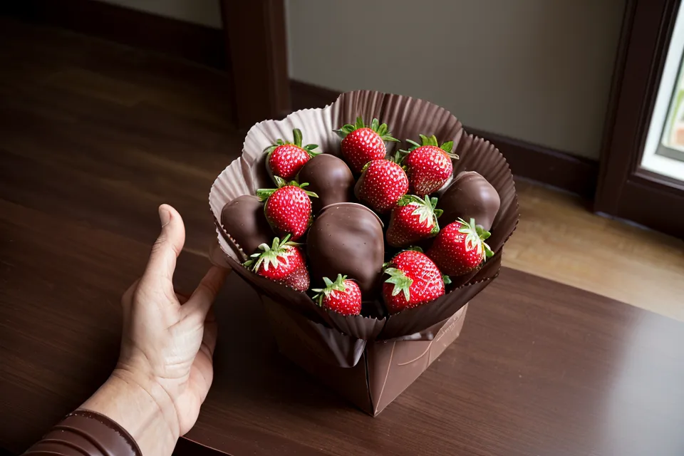 Arreglo grande de fresas con chocolate protegido dentro de una caja de cartón corrugado para envíos seguros, lista para la entrega.
