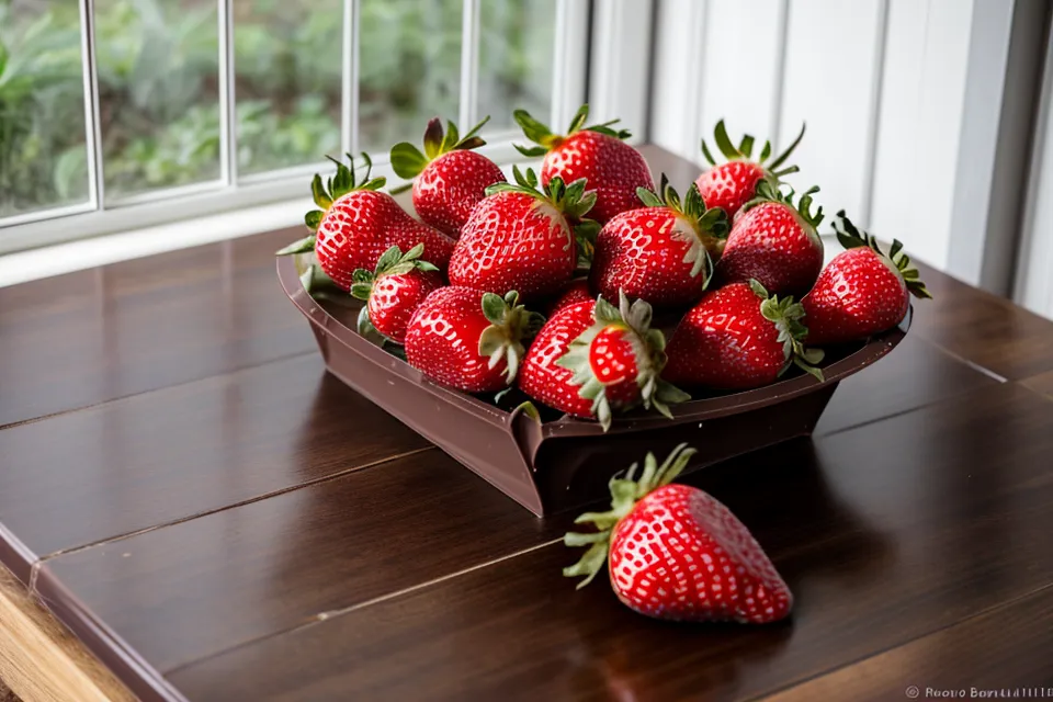 Fresas ya desinfectadas secándose sobre papel absorbente con ayuda de un ventilador, paso clave de higiene antes de bañarlas en chocolate.