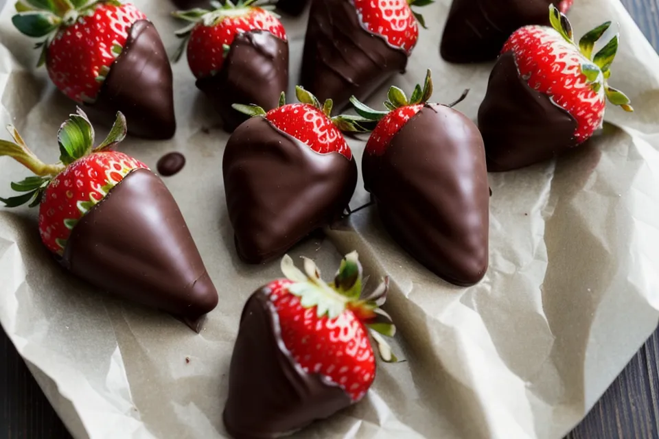 Arreglo de fresas con chocolate bien empacado y listo para el envío en moto