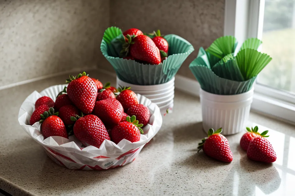 Mangas pasteleras desechables junto a fresas frescas listas para bañar en chocolate