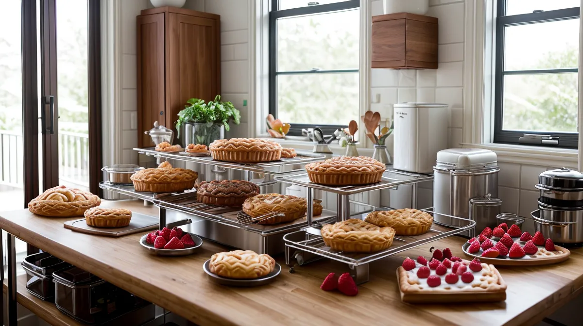 Organizadores de toppings para fresas con chocolate ordenados en un mesón de cocina en casa para agilizar el trabajo de repostería
