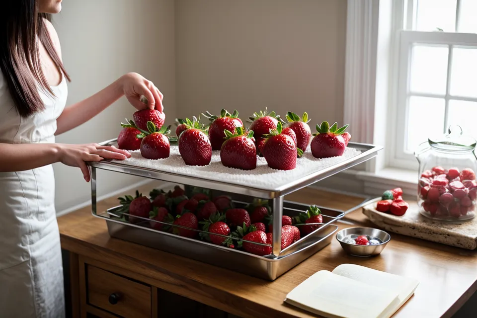 Manos envolviendo un pedido de fresas con chocolate en celofán, parte del emprendimiento de fresas por WhatsApp