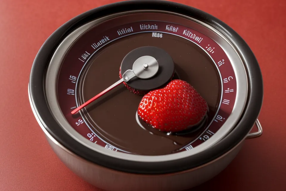 Termómetro de cocina junto al chocolate de cobertura usado en los pedidos de la membresía de fresas