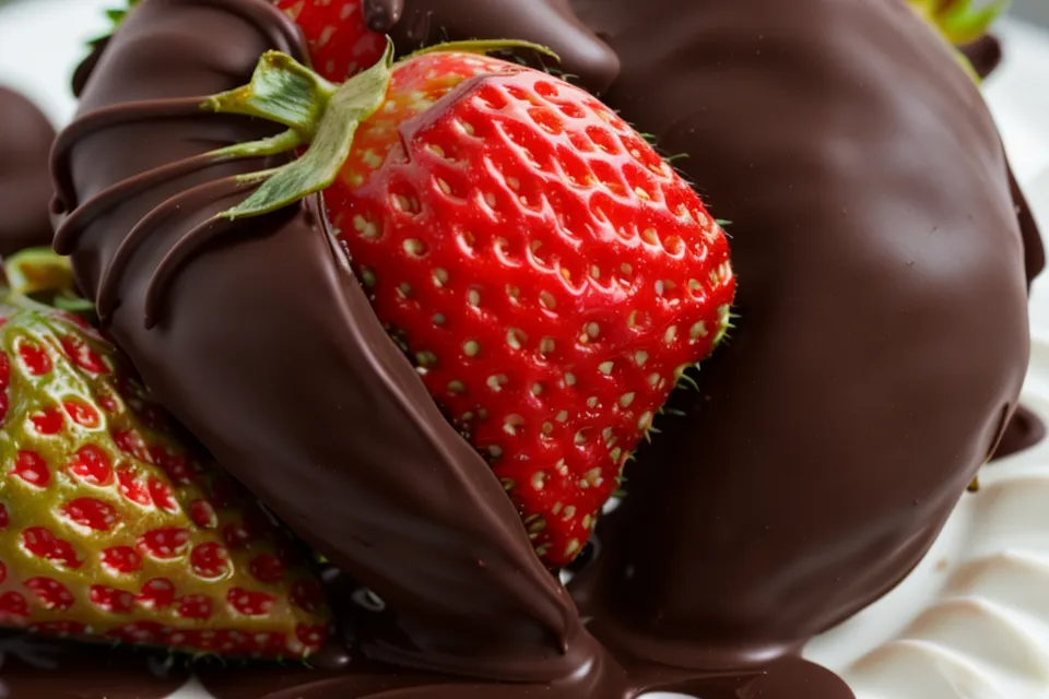 Aplicación de polvo matizador dorado sobre una fresa con chocolate usando un pincel suave.